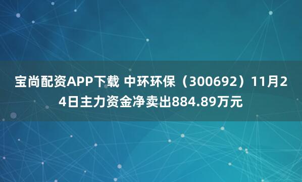宝尚配资APP下载 中环环保（300692）11月24日主力资金净卖出884.89万元